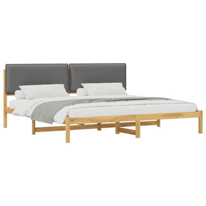 vidaXL Bed Frame with Upholstered Headboard Whitewash and Light Grey