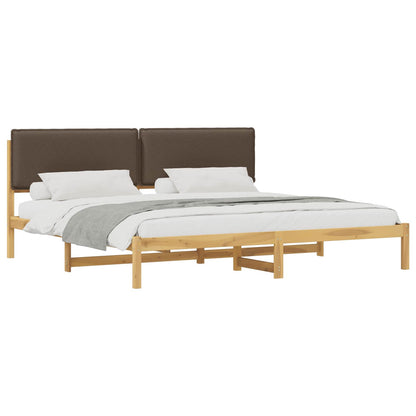 vidaXL Bed Frame with Upholstered Headboard Whitewash and Taupe
