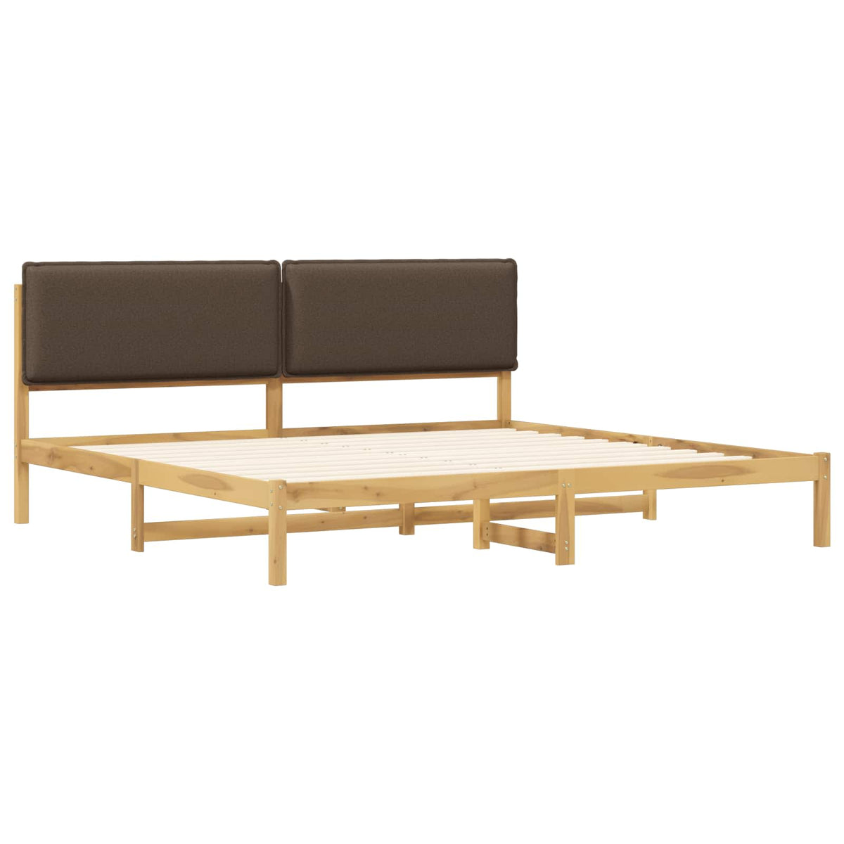 vidaXL Bed Frame with Upholstered Headboard Whitewash and Taupe