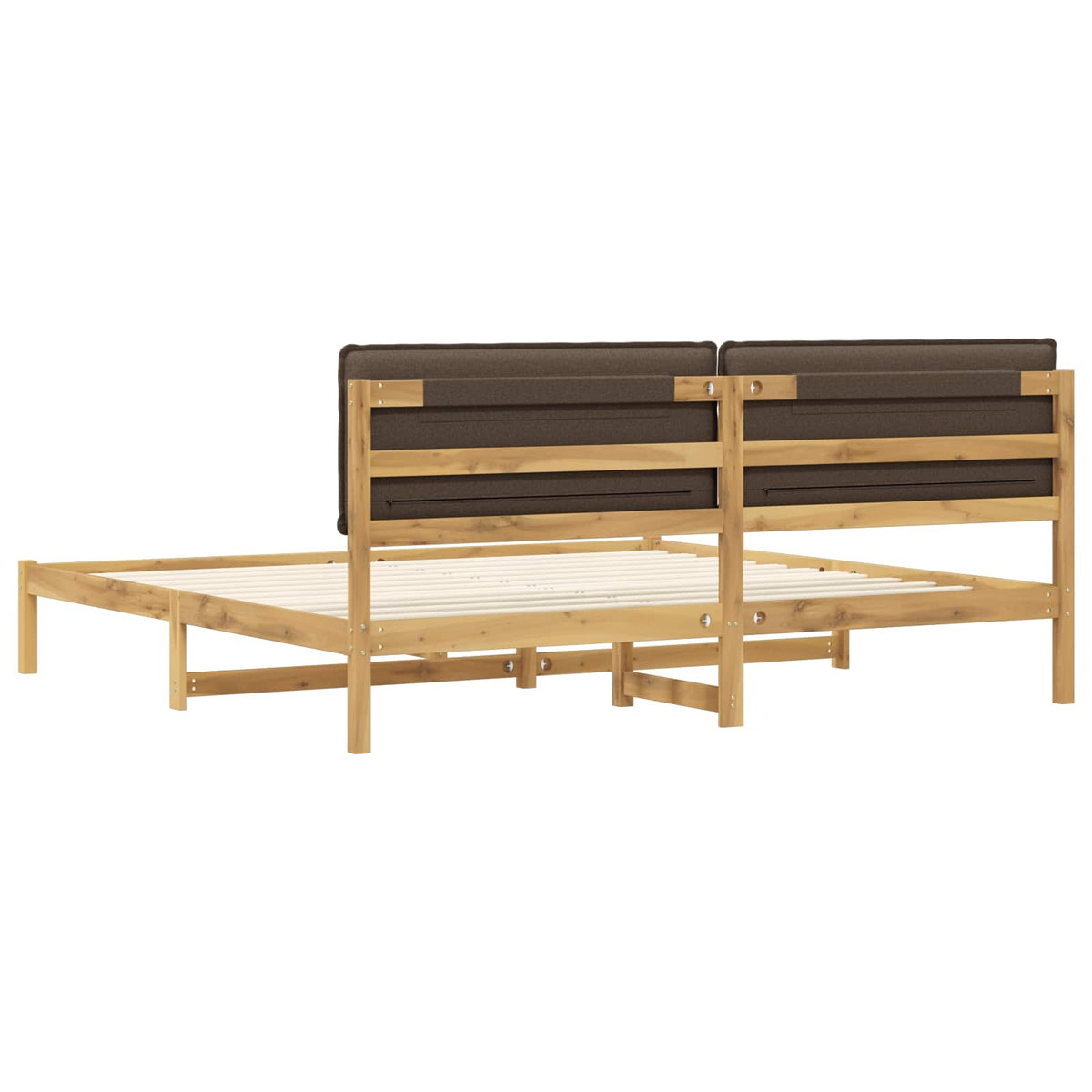 vidaXL Bed Frame with Upholstered Headboard Whitewash and Taupe