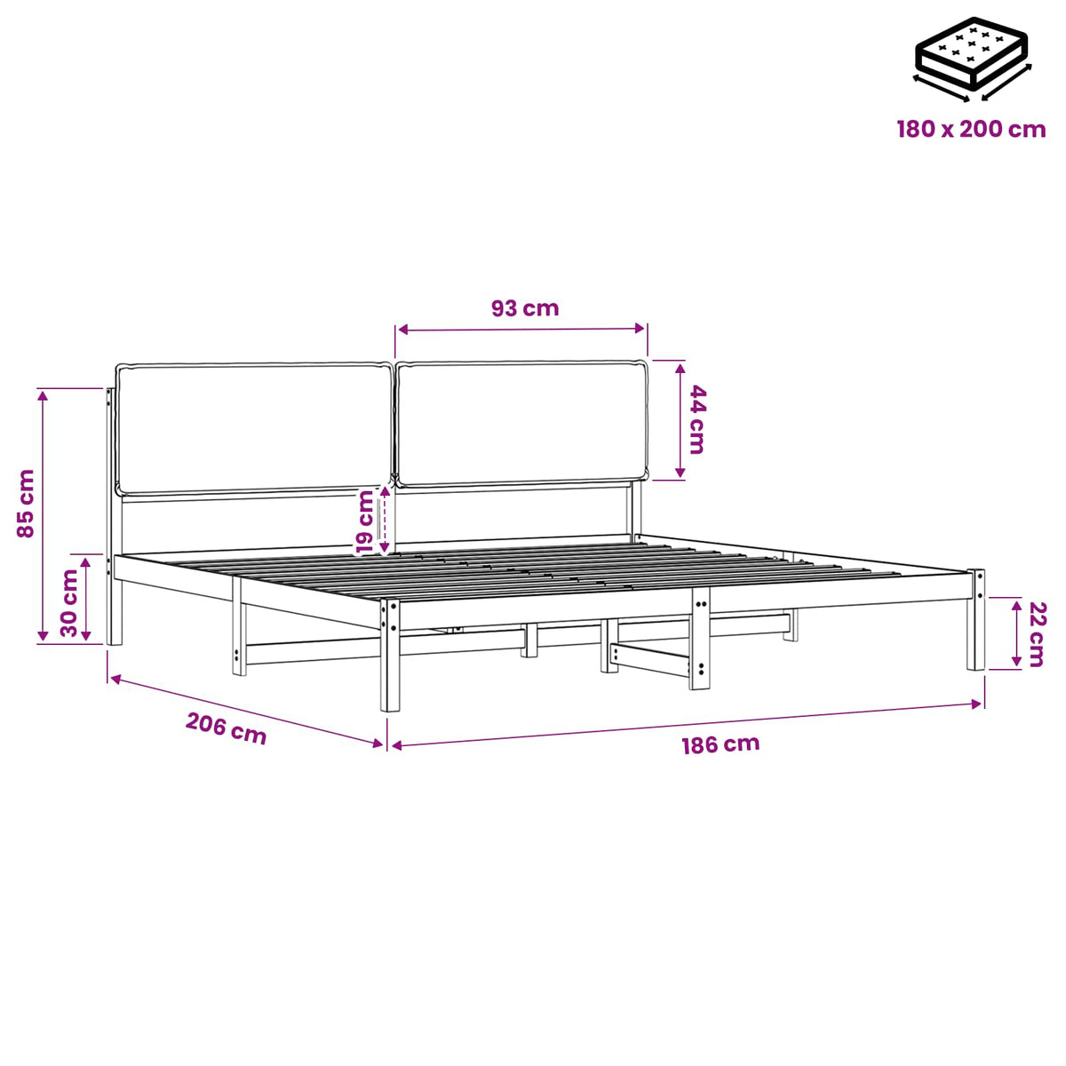 vidaXL Bed Frame with Upholstered Headboard Whitewash and Taupe