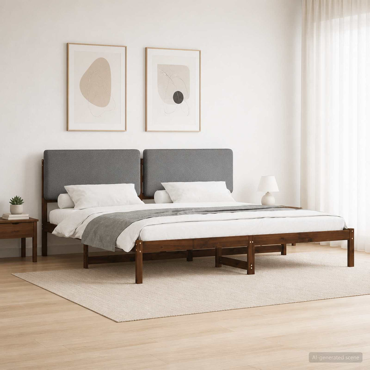 vidaXL Bed Frame with Upholstered Headboard Dark Brown and Light Grey