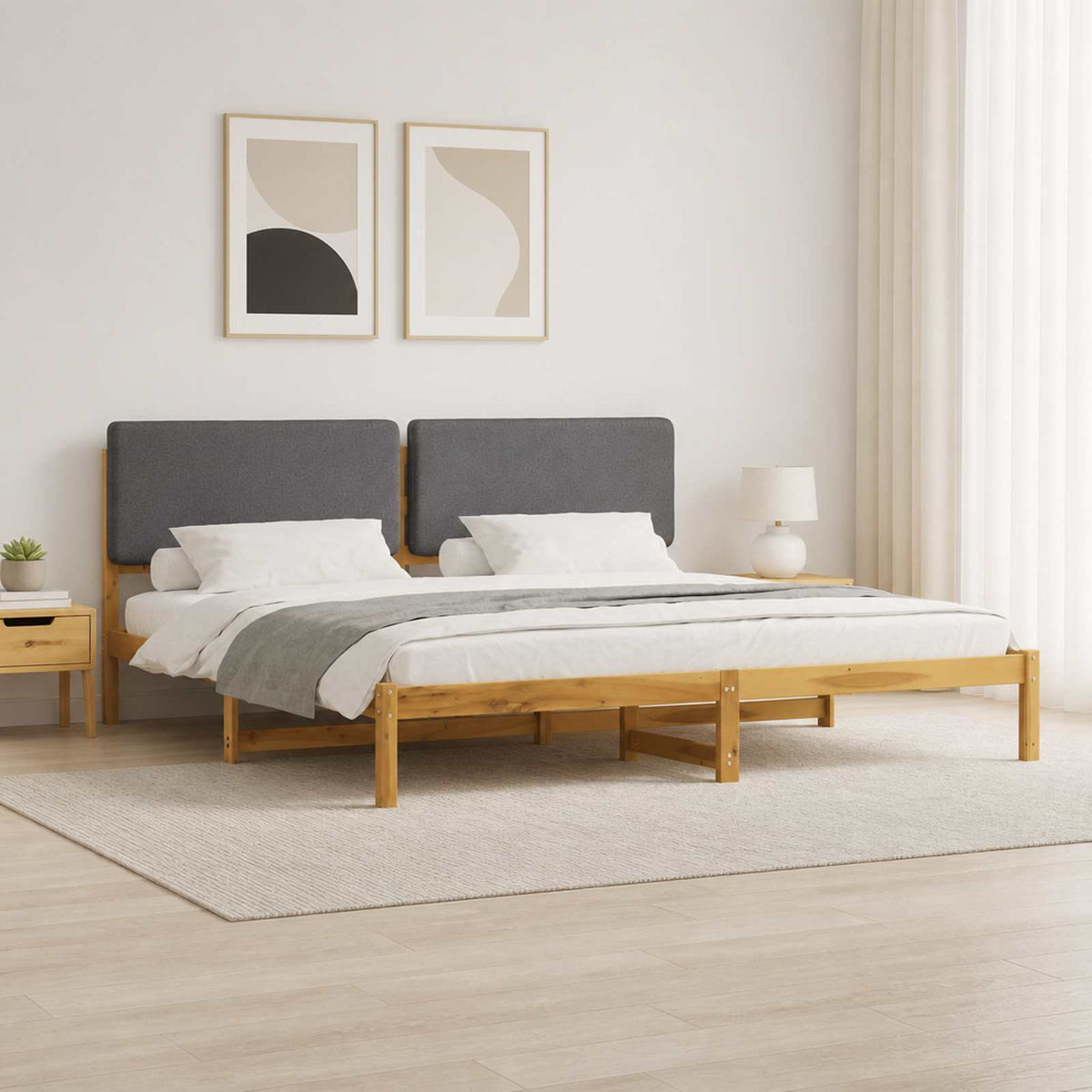 vidaXL Bed Frame with Upholstered Headboard Whitewash and Light Grey