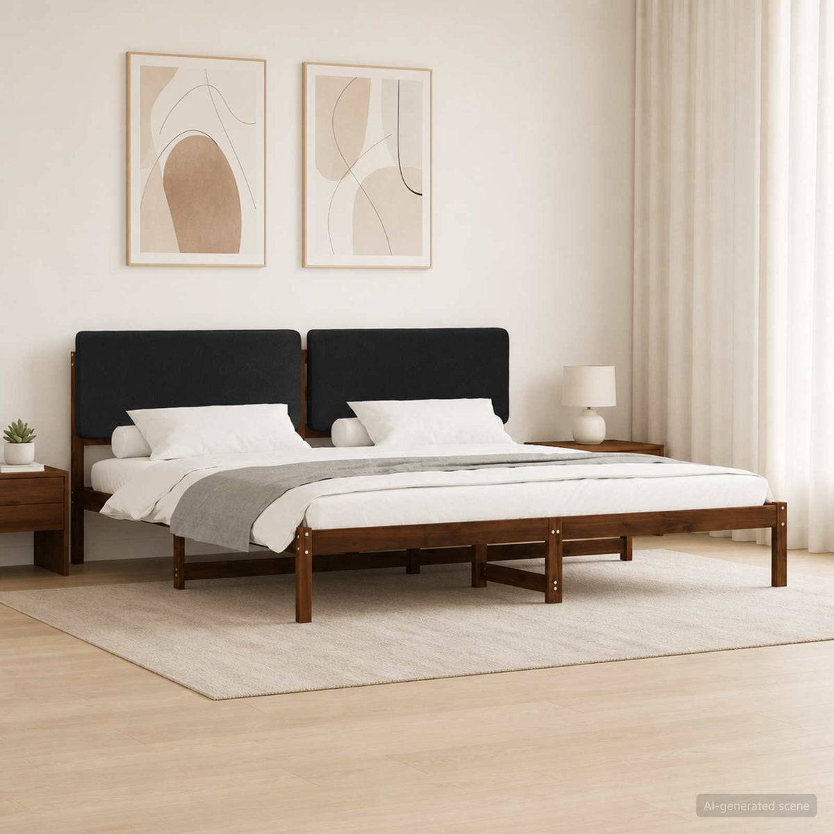 vidaXL Bed Frame with Upholstered Headboard Dark Brown and Black