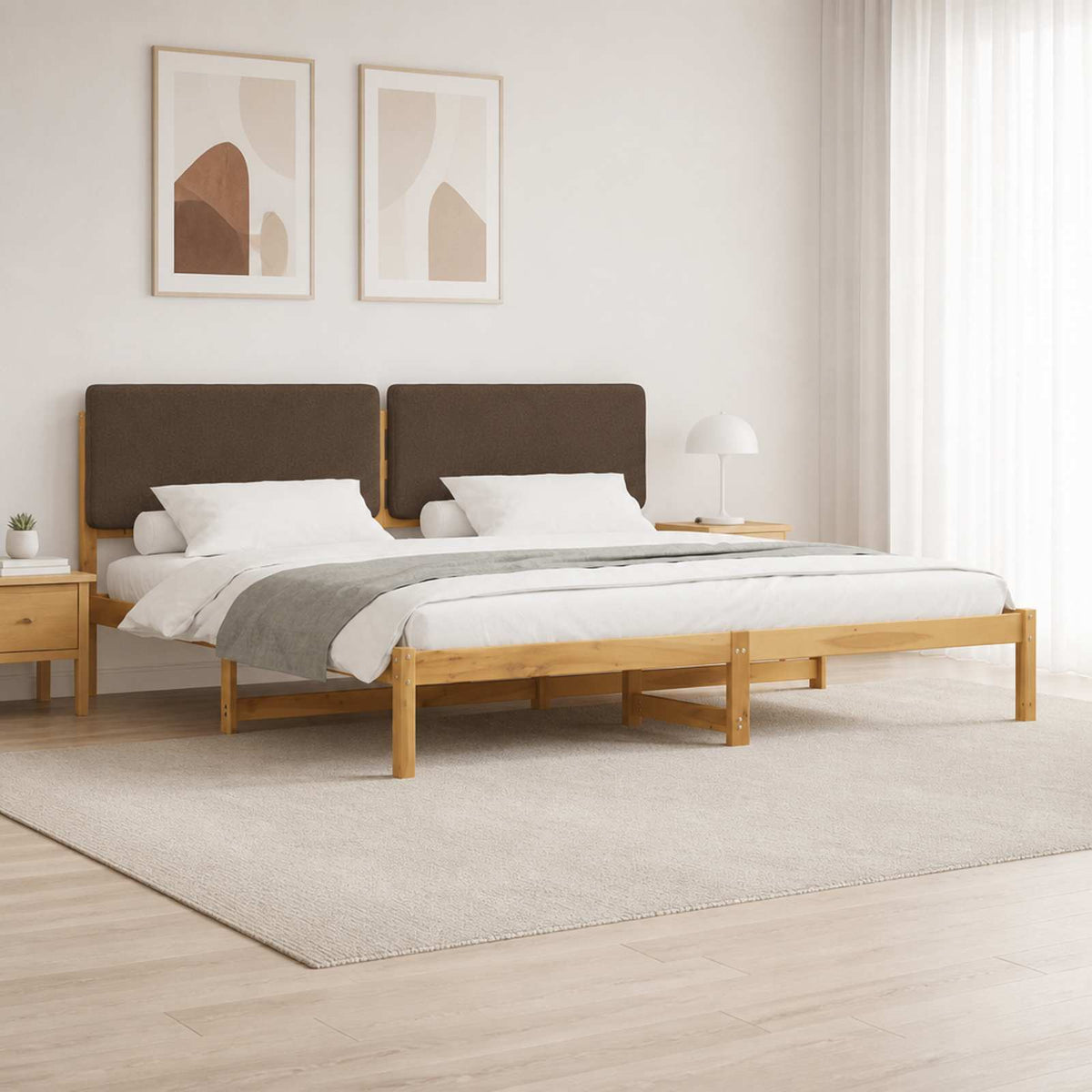 vidaXL Bed Frame with Upholstered Headboard Whitewash and Taupe