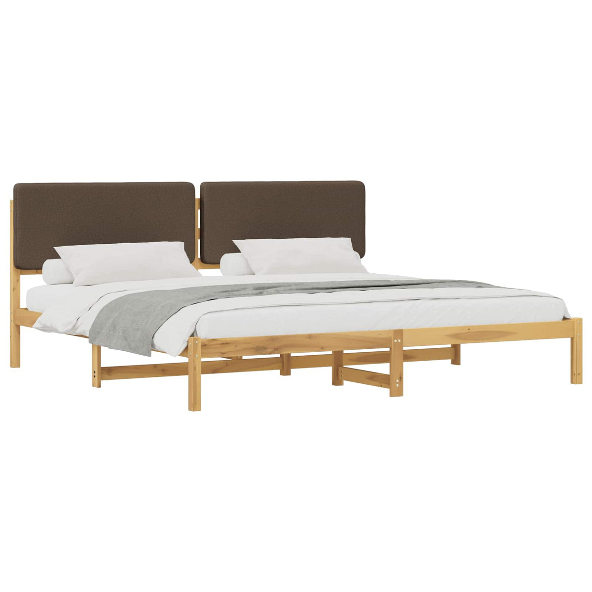vidaXL Bed Frame with Upholstered Headboard Whitewash and Taupe