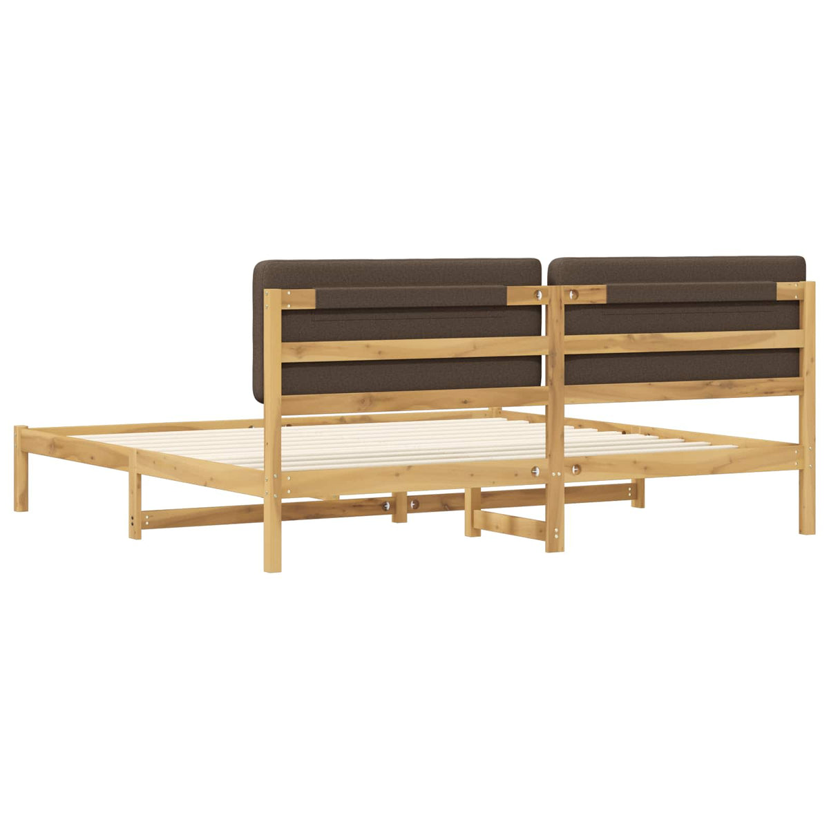 vidaXL Bed Frame with Upholstered Headboard Whitewash and Taupe
