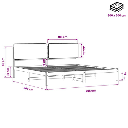 vidaXL Bed Frame with Upholstered Headboard Whitewash and Taupe