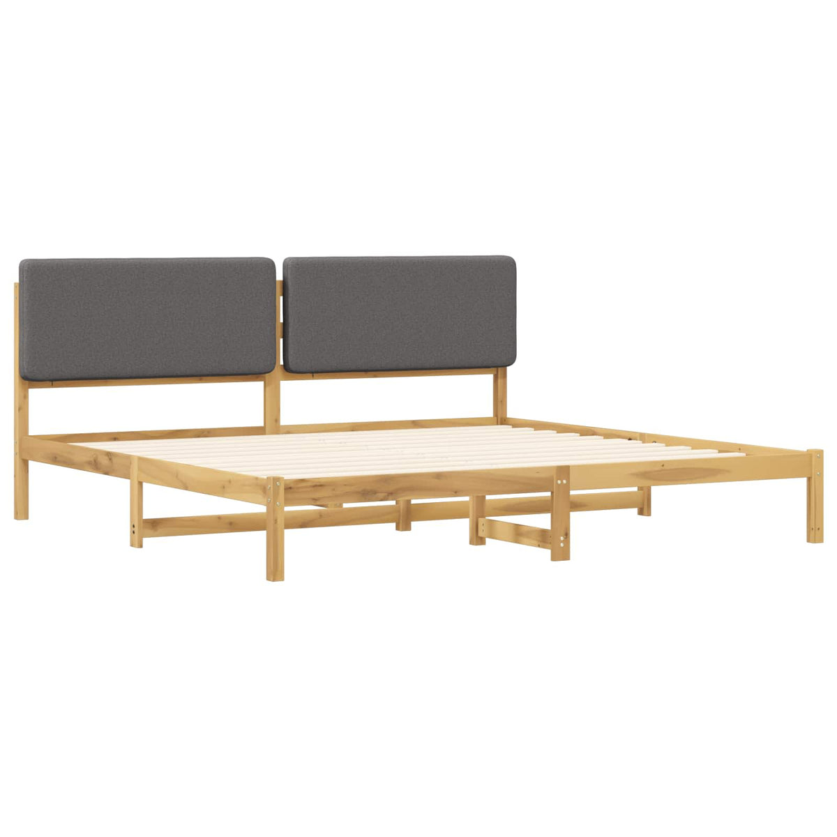 vidaXL Bed Frame with Upholstered Headboard Whitewash and Light Grey
