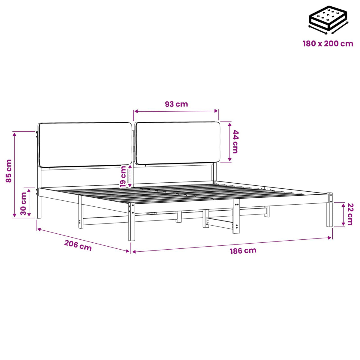 vidaXL Bed Frame with Upholstered Headboard Whitewash and Taupe