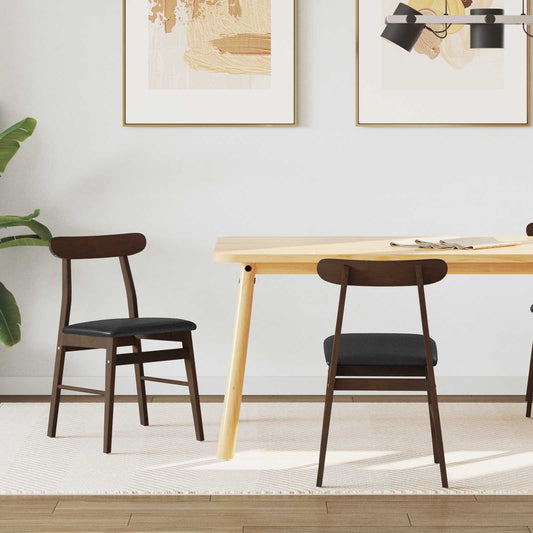 vidaXL Dining Chair 2 pcs Dark Brown and Black Solid Rubber Wood