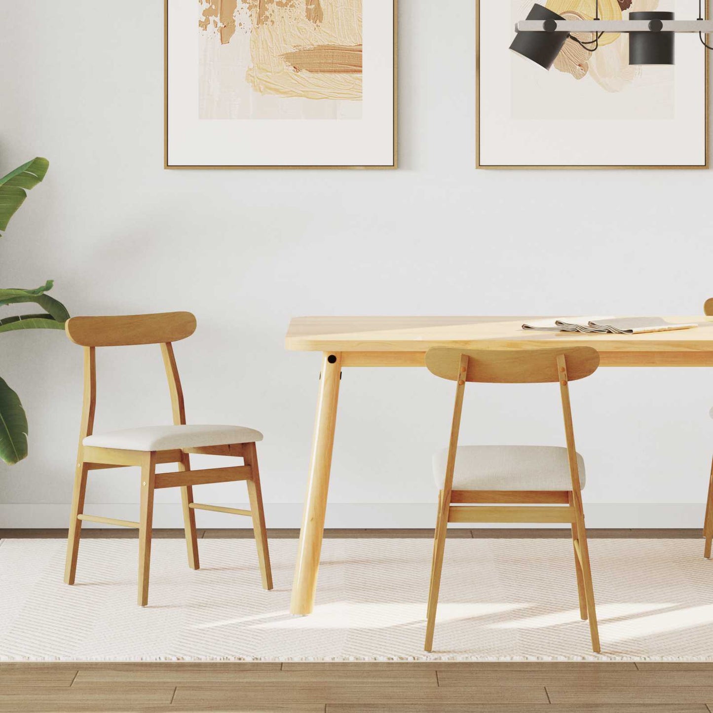 vidaXL Dining Chair 2 pcs Natural and Light Solid Rubber Wood