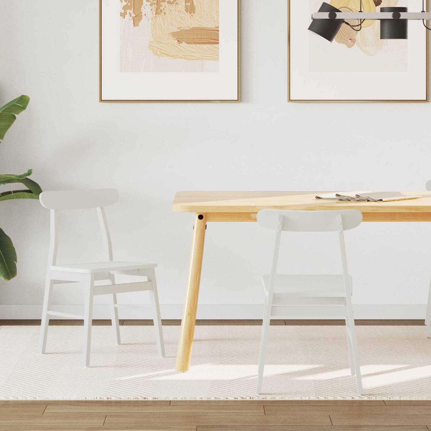 vidaXL Dining Chair 2 pcs White 43 x 44.5 x 77 cm Solid Rubber Wood