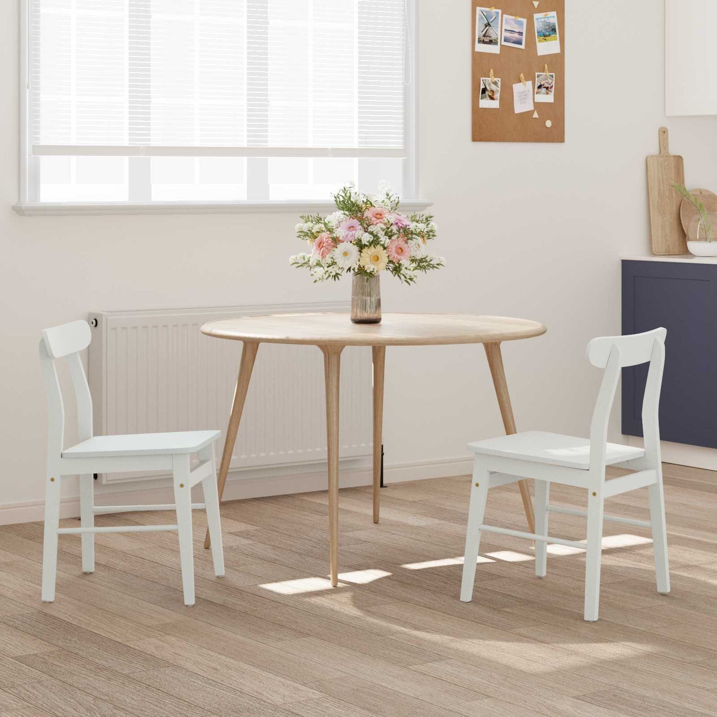 vidaXL Dining Chair 2 pcs White 43 x 44.5 x 77 cm Solid Rubber Wood