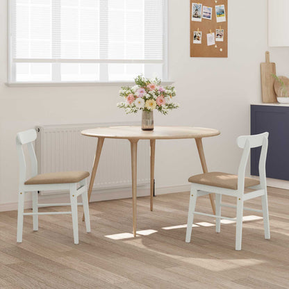 vidaXL Dining Chair 2 pcs White and Brown Solid Rubber Wood