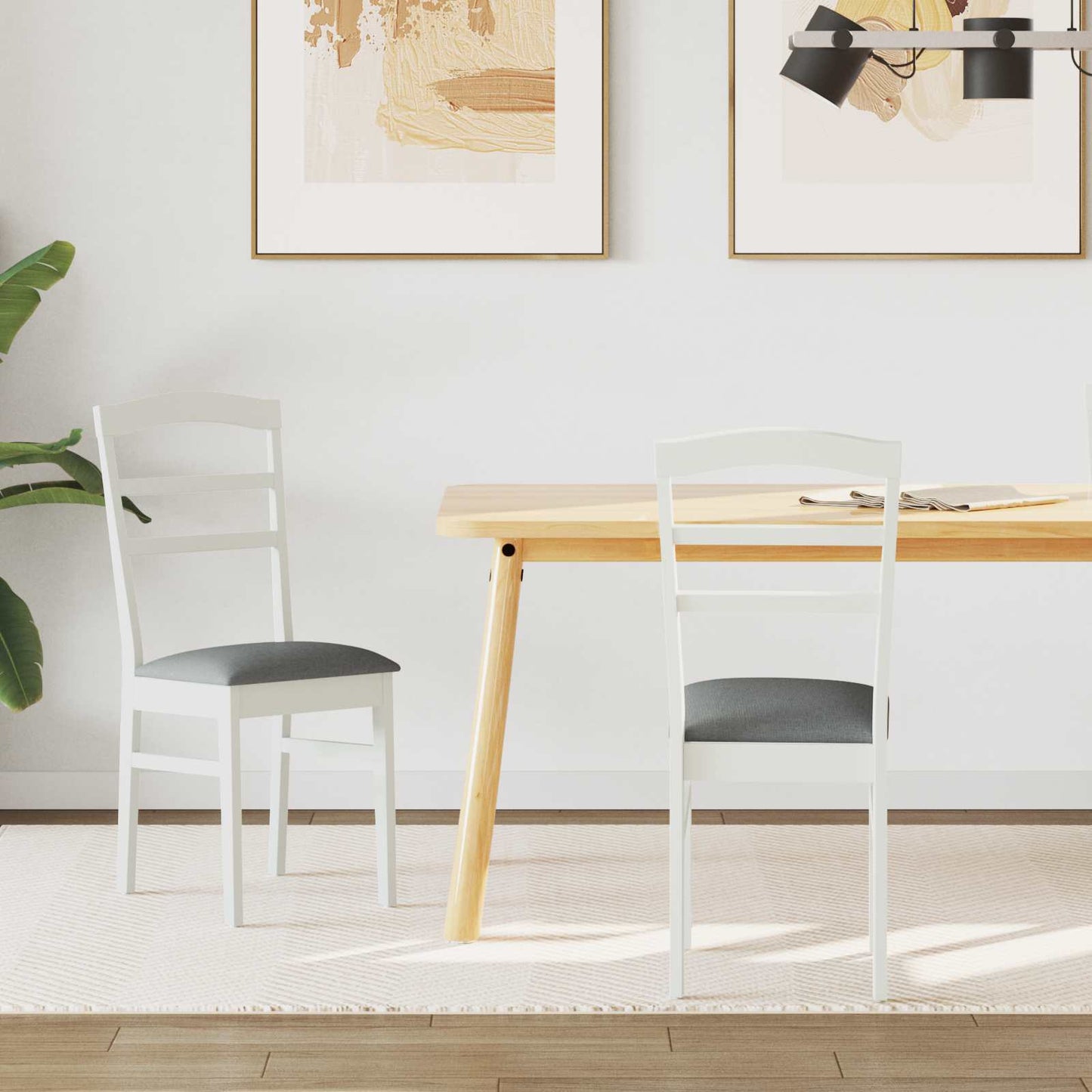 vidaXL Dining Chair 2 pcs White and Grey Solid Rubber Wood