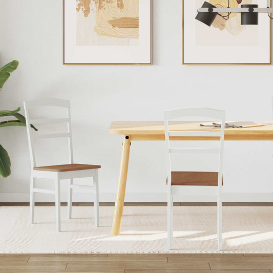 vidaXL Dining Chair 2 pcs White and Natural Solid Rubber Wood