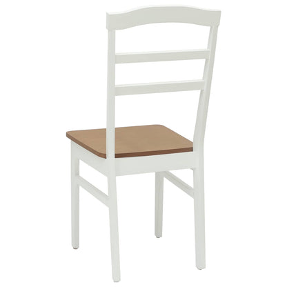 vidaXL Dining Chair 2 pcs White and Natural Solid Rubber Wood