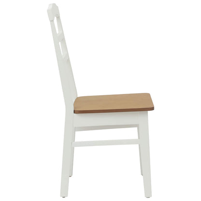 vidaXL Dining Chair 2 pcs White and Natural Solid Rubber Wood