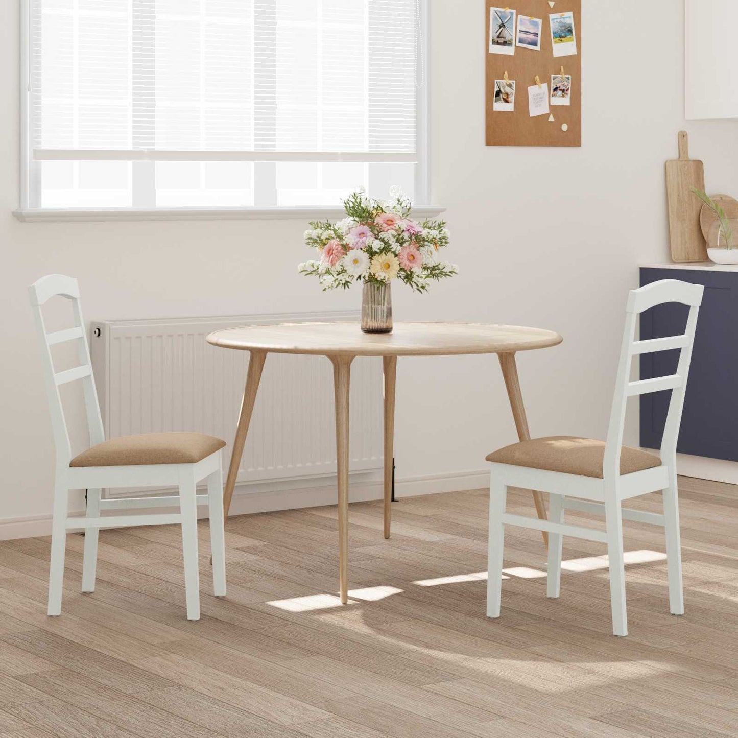 vidaXL Dining Chair 2 pcs White and Brown Solid Rubber Wood