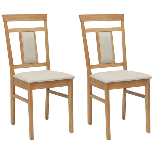 vidaXL Dining Chair 2 pcs Natural and Light Solid Rubber Wood