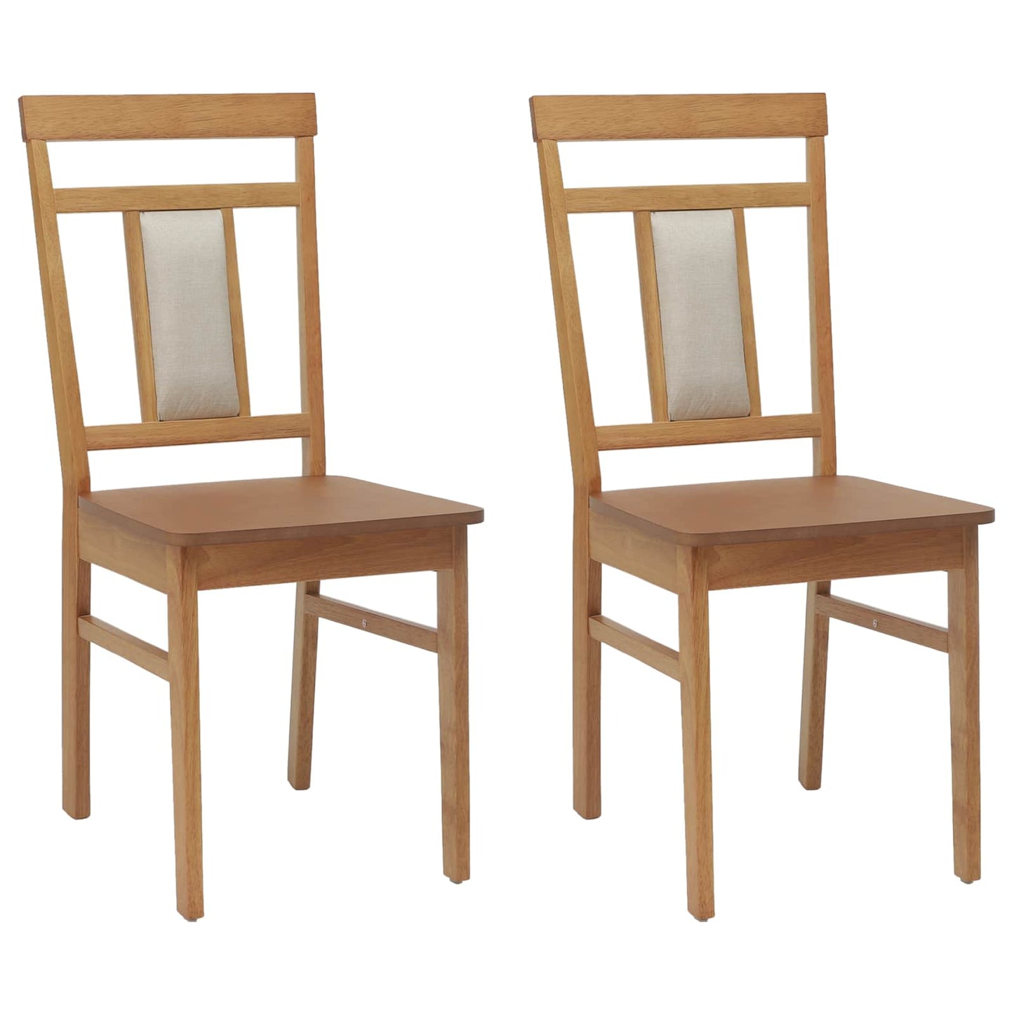 vidaXL Dining Chair 2 pcs Natural Solid Rubber Wood
