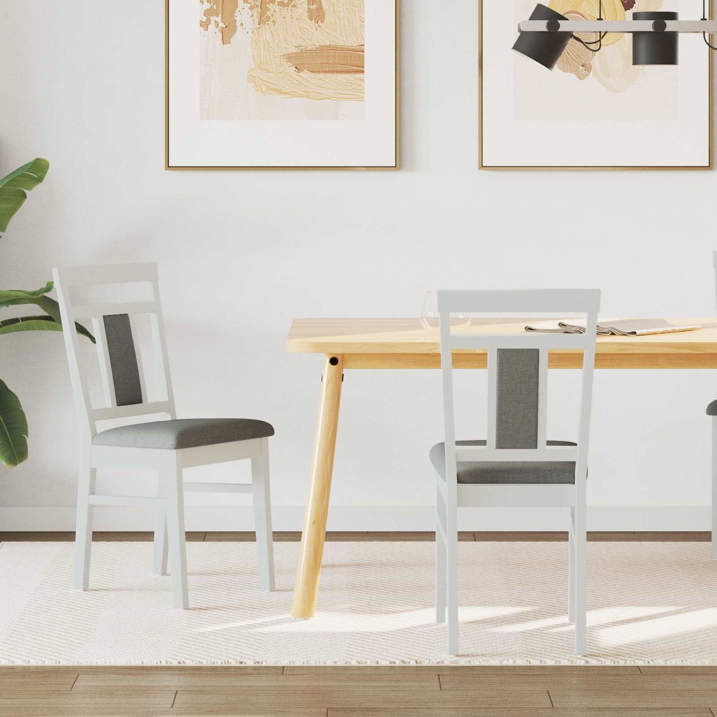 vidaXL Dining Chair 2 pcs White and Grey Solid Rubber Wood