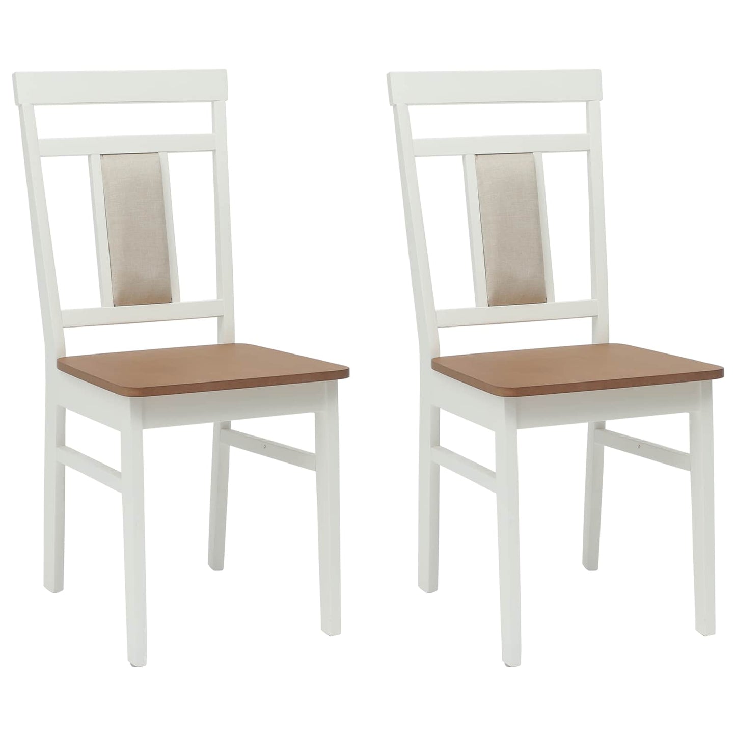 vidaXL Dining Chair 2 pcs White and Natural Solid Rubber Wood