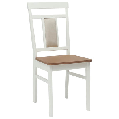 vidaXL Dining Chair 2 pcs White and Natural Solid Rubber Wood