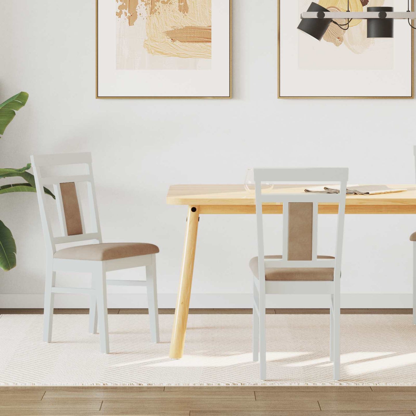 vidaXL Dining Chair 2 pcs White and Brown Solid Rubber Wood