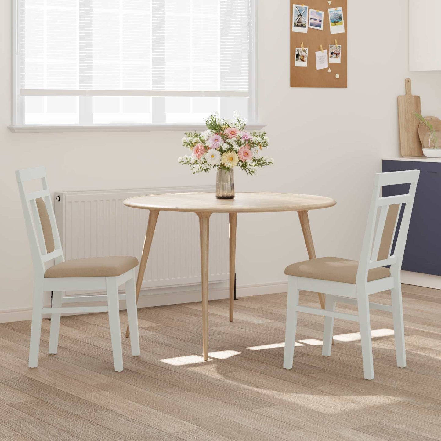vidaXL Dining Chair 2 pcs White and Brown Solid Rubber Wood