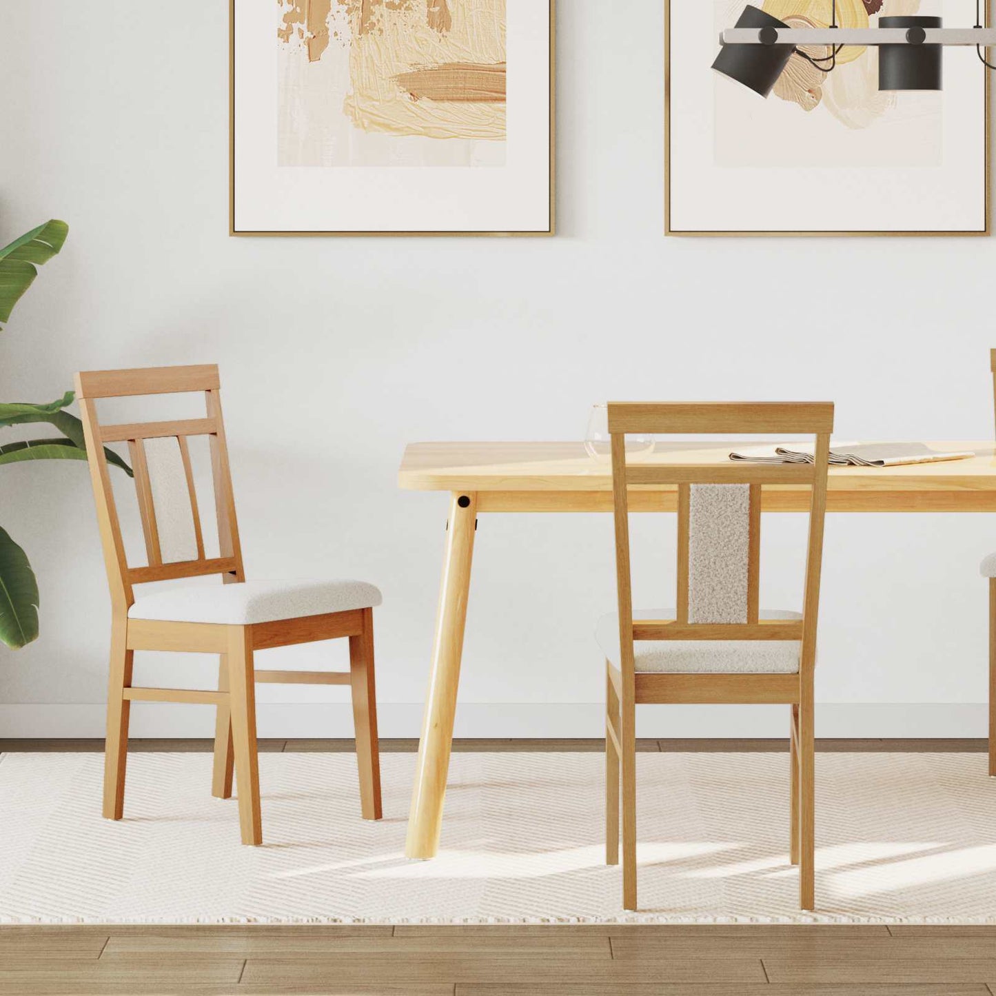 vidaXL Dining Chair 2 pcs Natural and Light Solid Rubber Wood