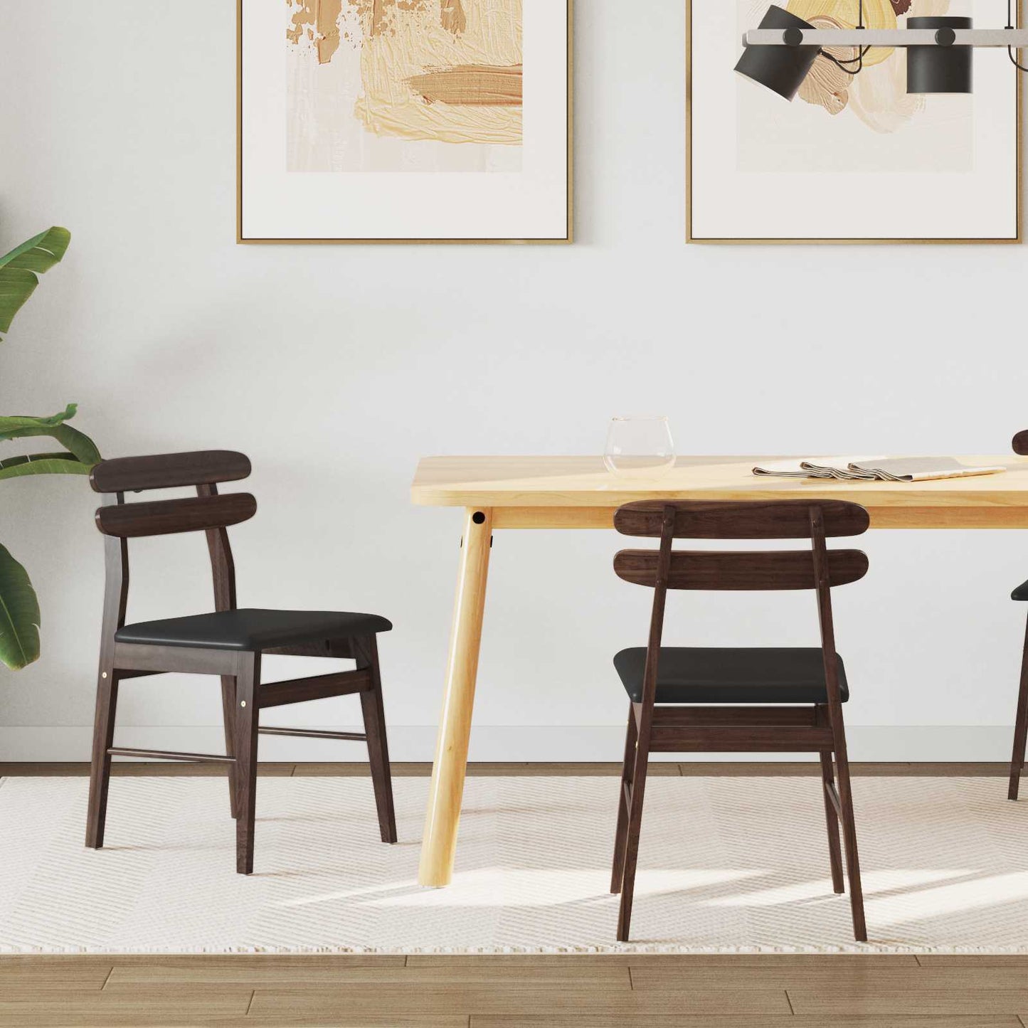 vidaXL Dining Chair 2 pcs Light Brown and Black Solid Rubber Wood