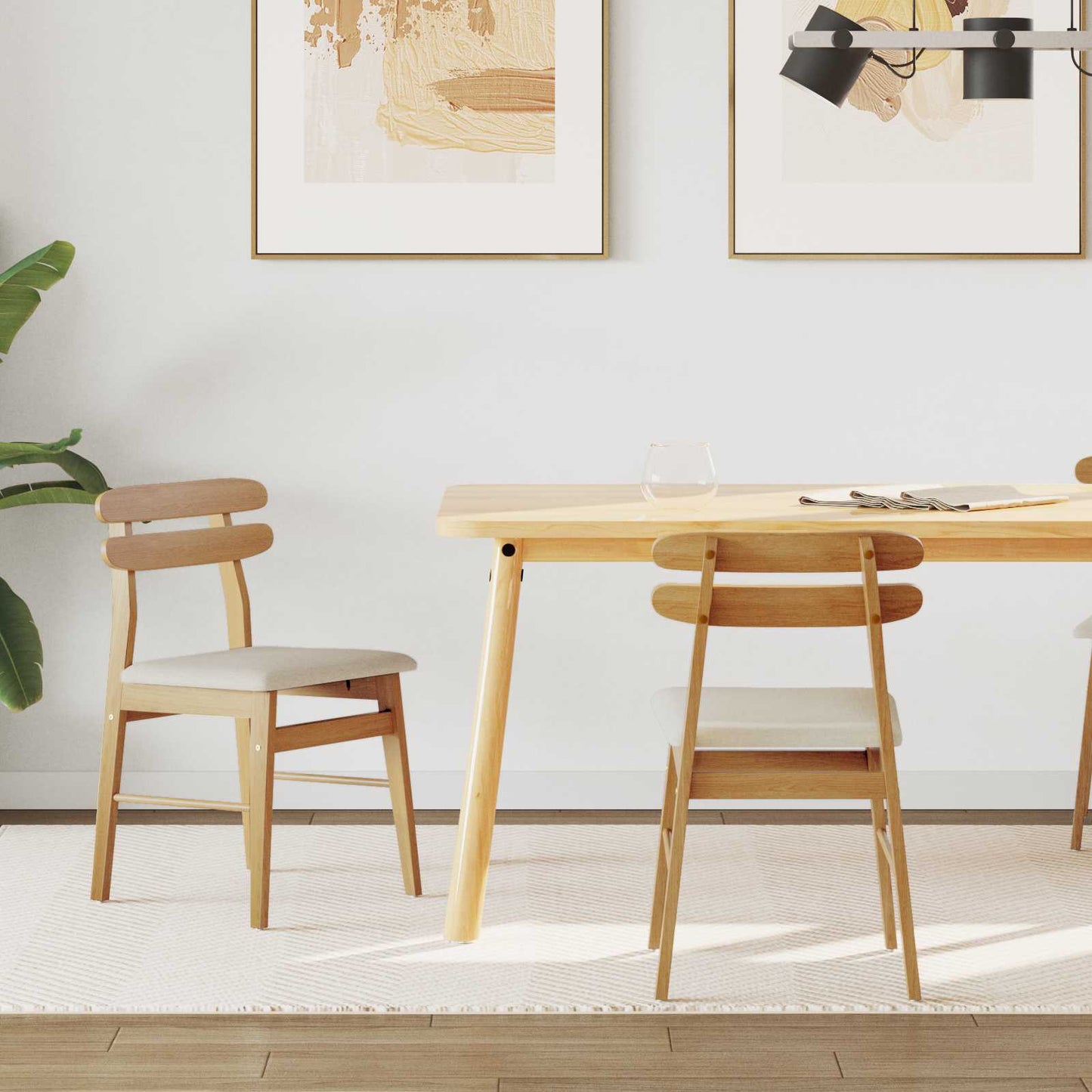 vidaXL Dining Chair 2 pcs Natural and Light Solid Rubber Wood