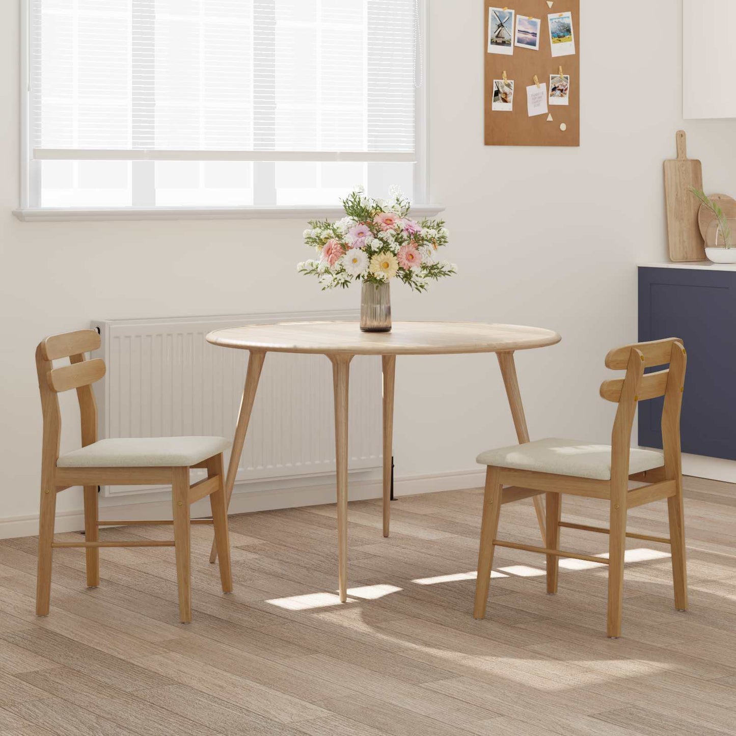 vidaXL Dining Chair 2 pcs Natural and Light Solid Rubber Wood