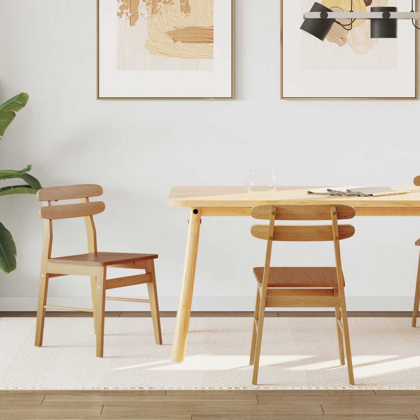 vidaXL Dining Chair 2 pcs Natural Solid Rubber Wood