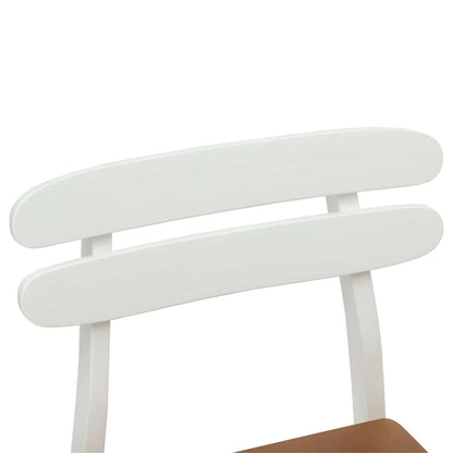 vidaXL Dining Chair 2 pcs White and Natural Solid Rubber Wood