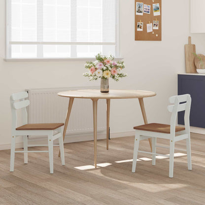vidaXL Dining Chair 2 pcs White and Natural Solid Rubber Wood