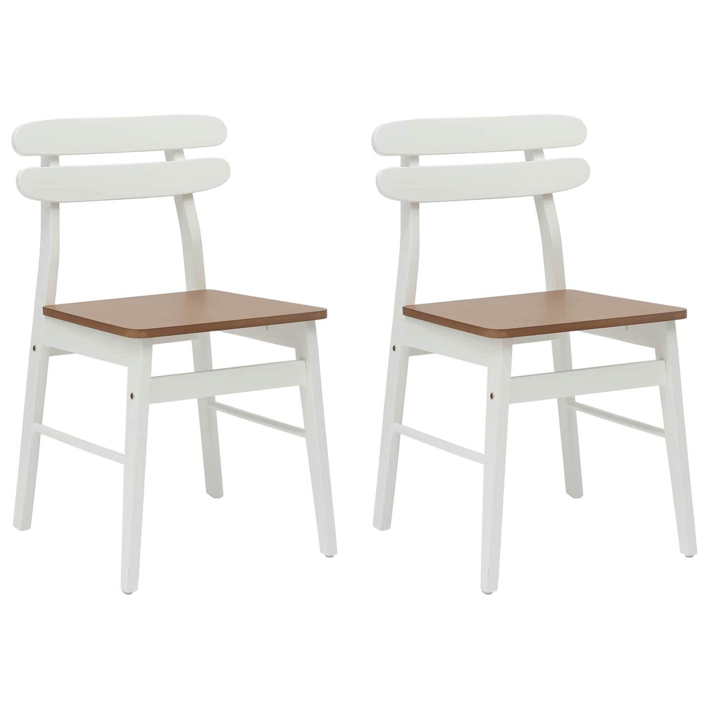 vidaXL Dining Chair 2 pcs White and Natural Solid Rubber Wood