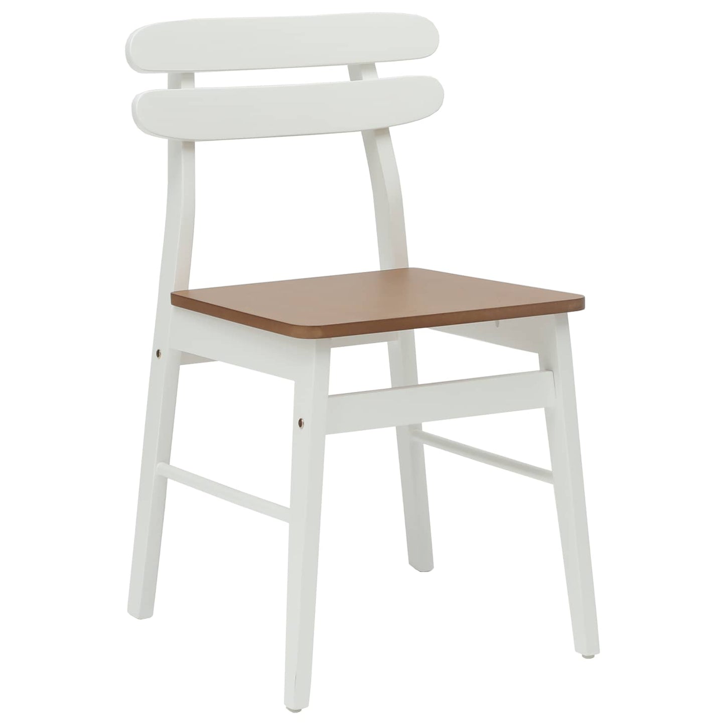 vidaXL Dining Chair 2 pcs White and Natural Solid Rubber Wood