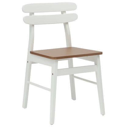 vidaXL Dining Chair 2 pcs White and Natural Solid Rubber Wood