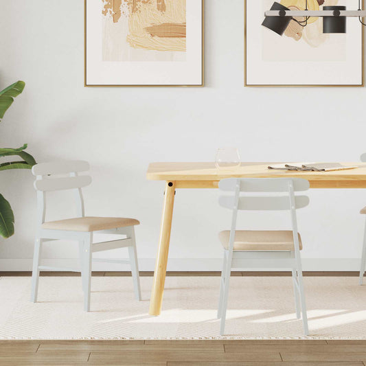 vidaXL Dining Chair 2 pcs White and Brown Solid Rubber Wood