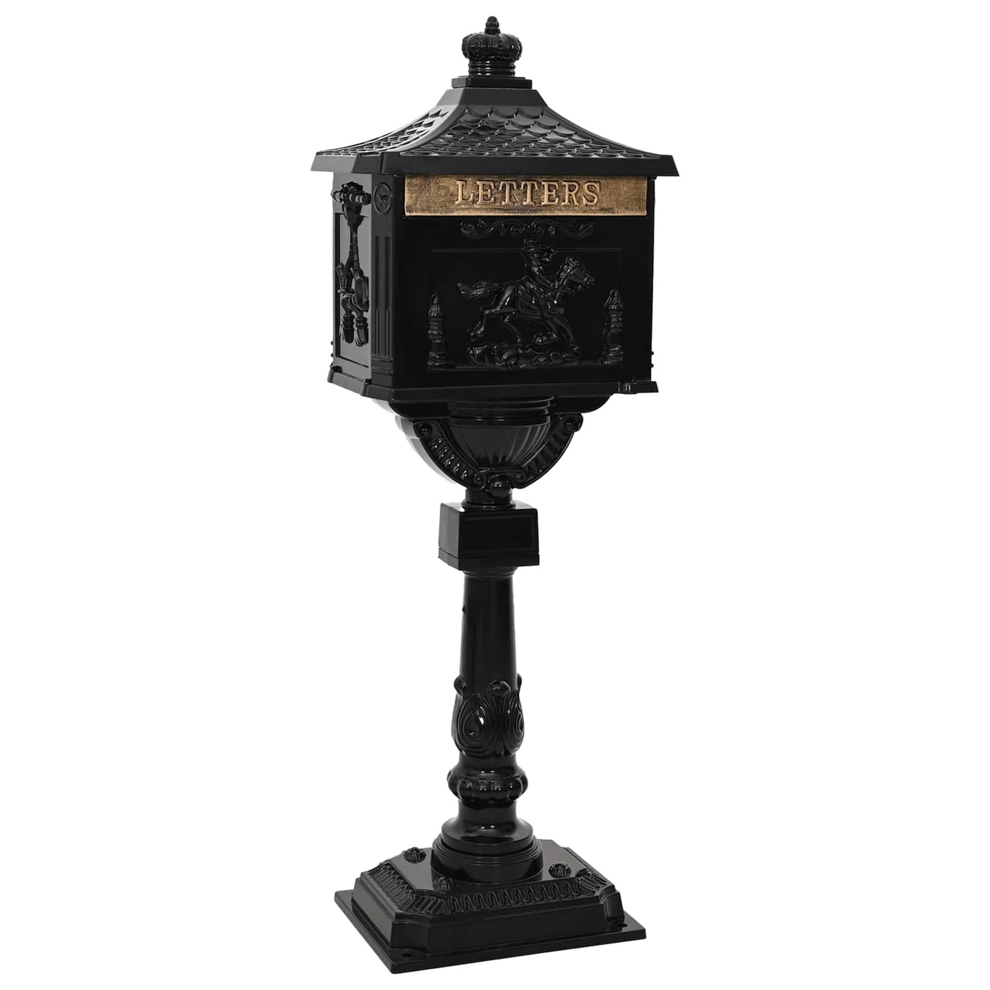 vidaXL Standing Mailbox Black 42.5 x 29.5 x 117 cm Cast Aluminum