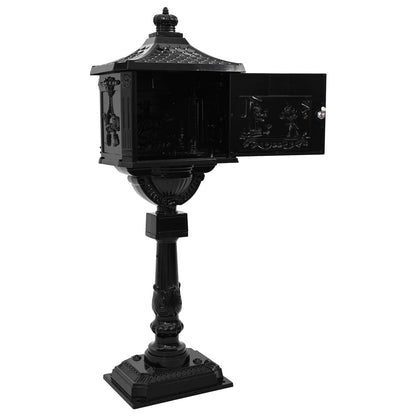 vidaXL Standing Mailbox Black 42.5 x 29.5 x 117 cm Cast Aluminum
