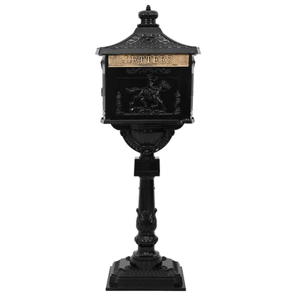 vidaXL Standing Mailbox Black 42.5 x 29.5 x 117 cm Cast Aluminum