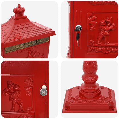 vidaXL Standing Mailbox Red 42.5 x 29.5 x 117 cm Cast Aluminum