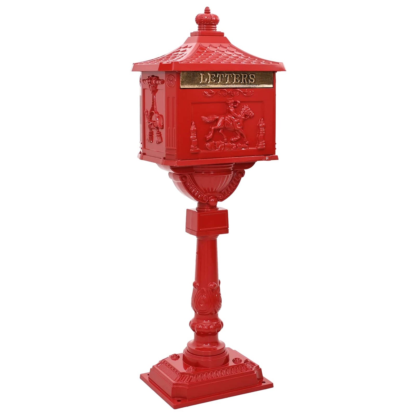 vidaXL Standing Mailbox Red 42.5 x 29.5 x 117 cm Cast Aluminum