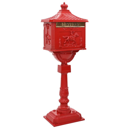vidaXL Standing Mailbox Red 42.5 x 29.5 x 117 cm Cast Aluminum