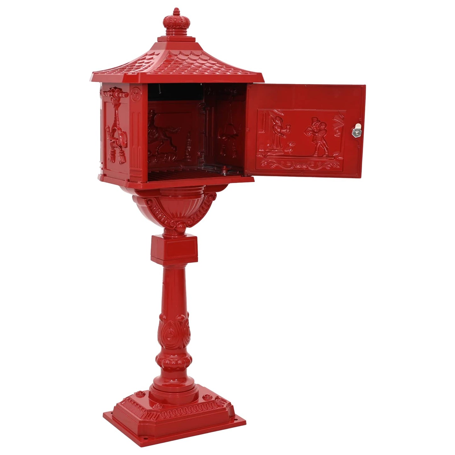 vidaXL Standing Mailbox Red 42.5 x 29.5 x 117 cm Cast Aluminum