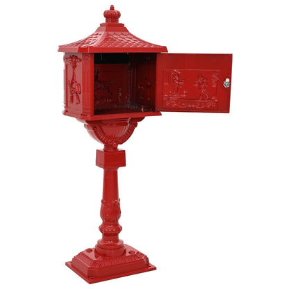 vidaXL Standing Mailbox Red 42.5 x 29.5 x 117 cm Cast Aluminum